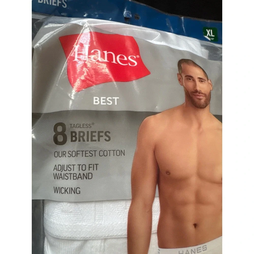 Hanes Best Mens Tagless Briefs 8 Pack White Cotton Wicking XL 40-42 SCBRW8